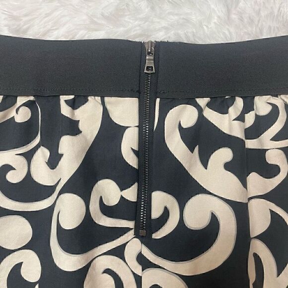 LOFT Ann Taylor Mini Skirt Cotton Silk Size 6 Stretchy Waistband Black Beige - Picture 8 of 8